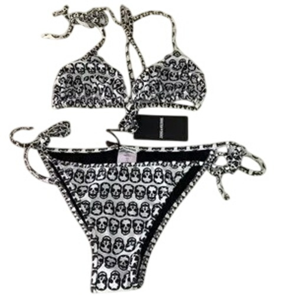 Zadig & Voltaire Bikini Women Size M Black White NEW Skull Print Two Piece w/bag